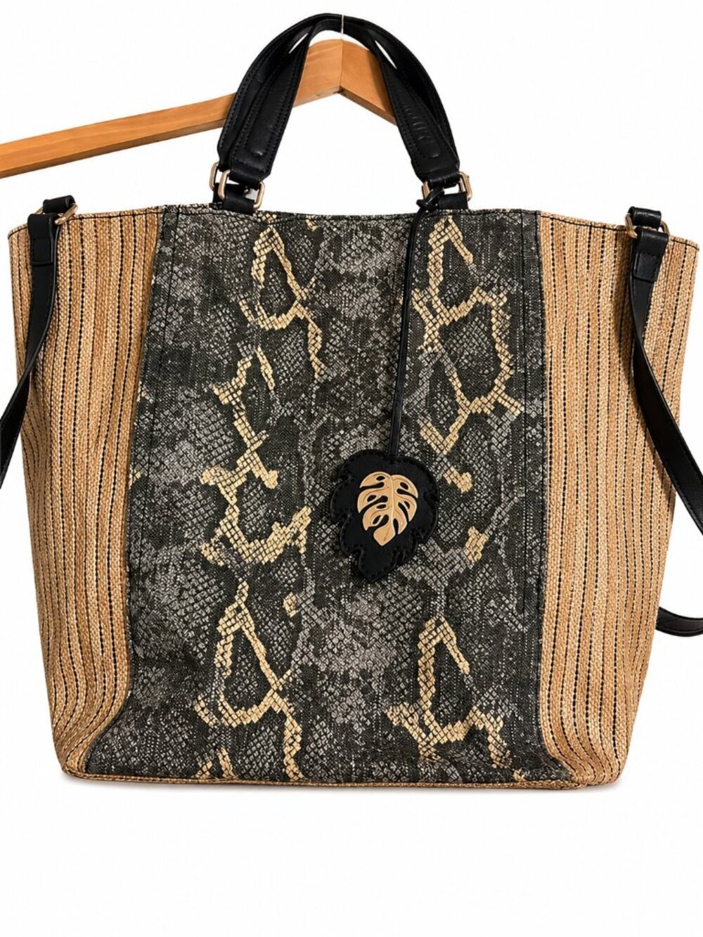 Tommy Bahama Reef Convertible Tote Bag |Straw & Snake Print Cotton & Linen